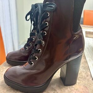 Steve Madden Glossy Burgundy Lace-Up Platform Ankle Boots